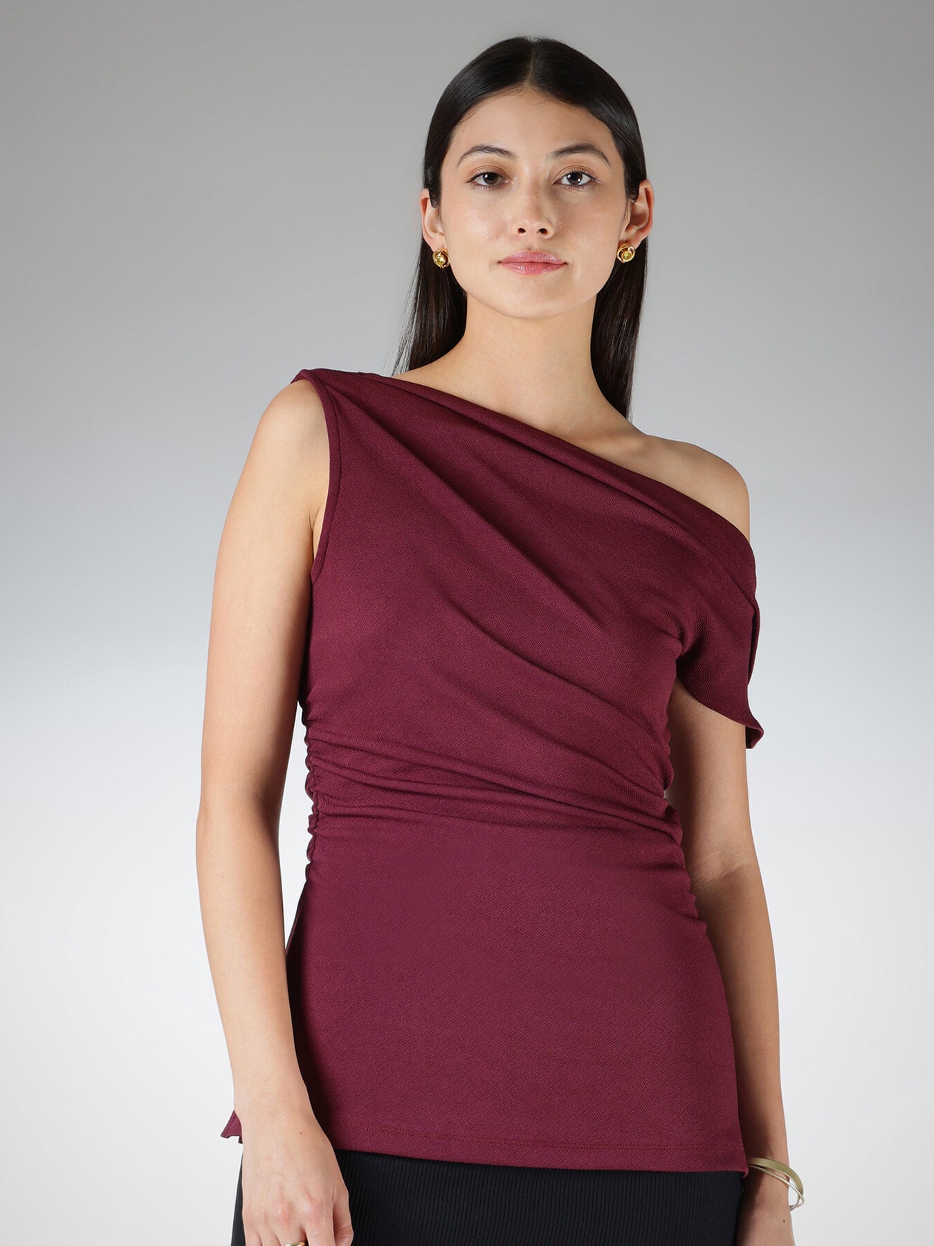 Velvet One Shoulder Top - Wine
