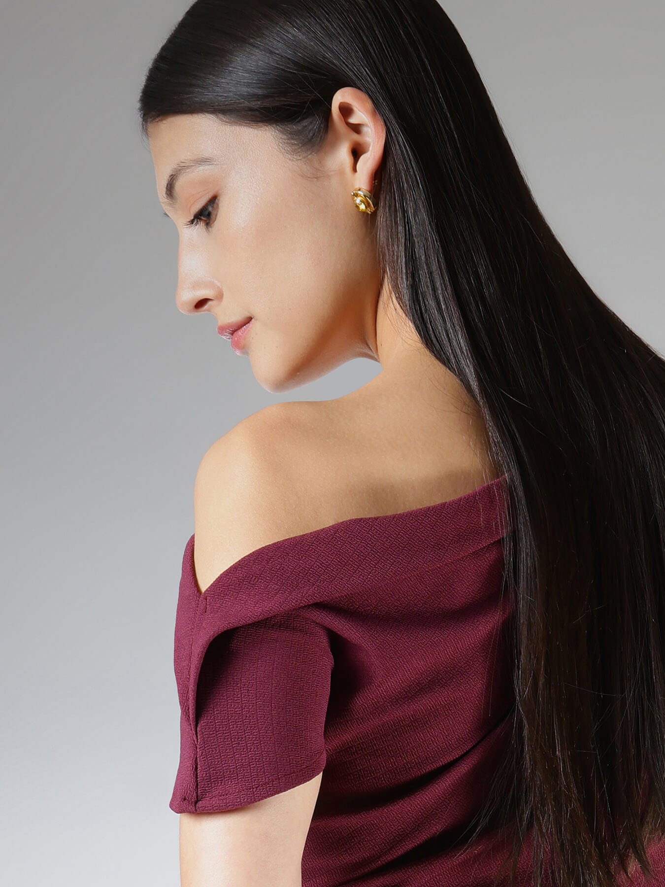 Velvet One Shoulder Top - Wine