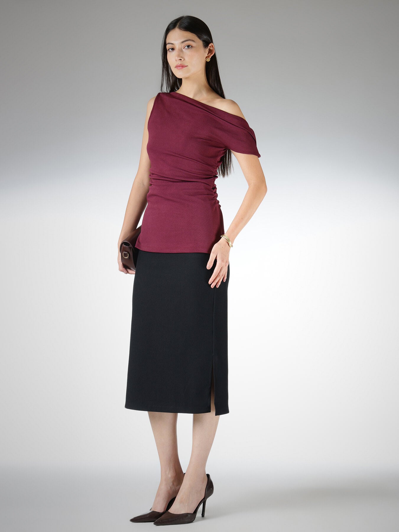 Velvet One Shoulder Top - Wine