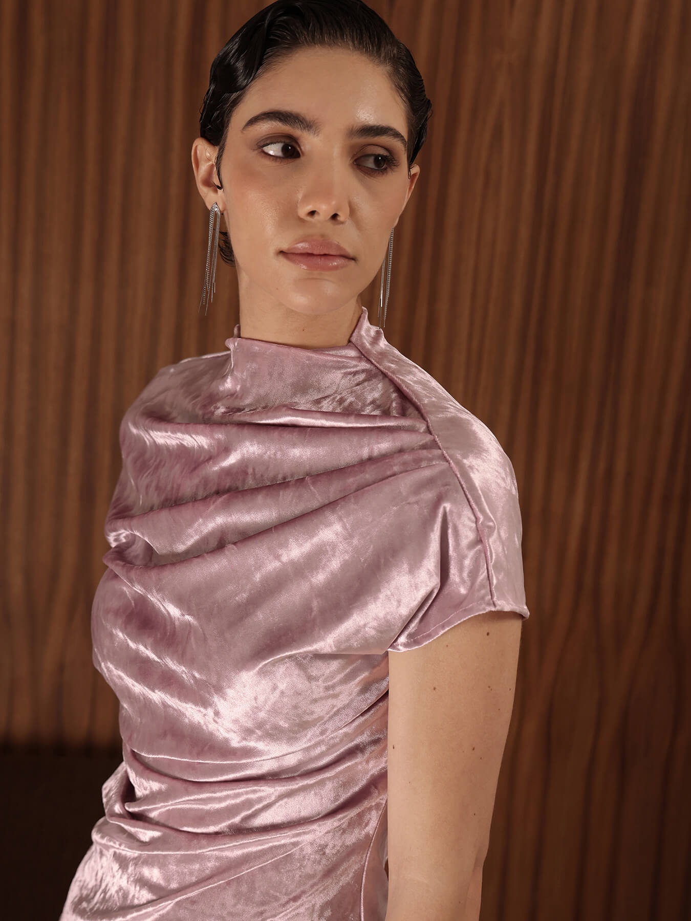 Velvet Draped Top - Rose Pink