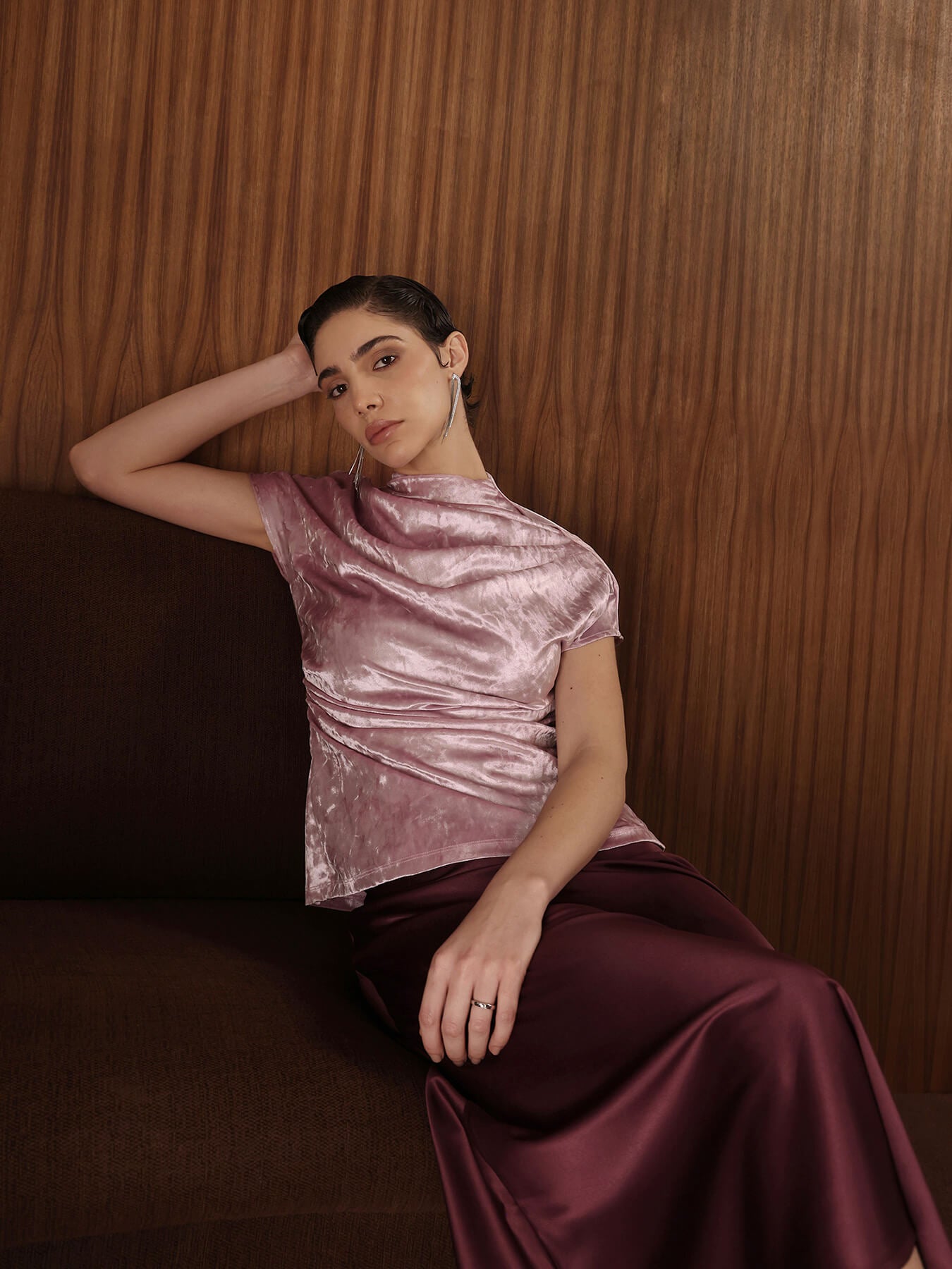 Velvet Draped Top - Rose Pink