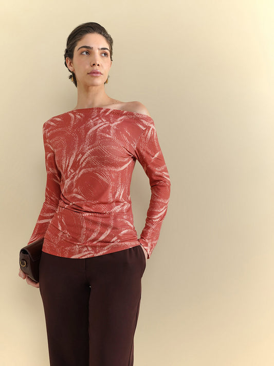 Asymmetric Off-Shoulder Top - Orange