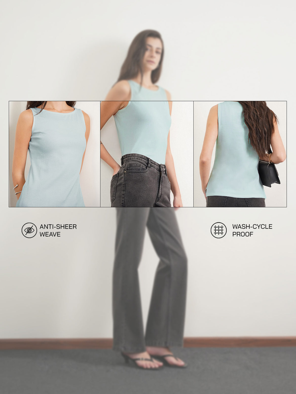 Cotton Boat Neck Tank Top - Blue