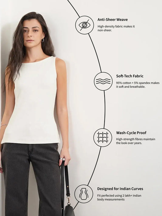 Cotton Boat Neck Tank Top - Off White