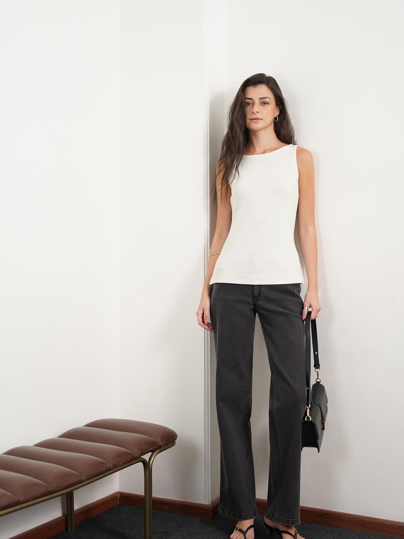 Cotton Boat Neck Tank Top - Off White