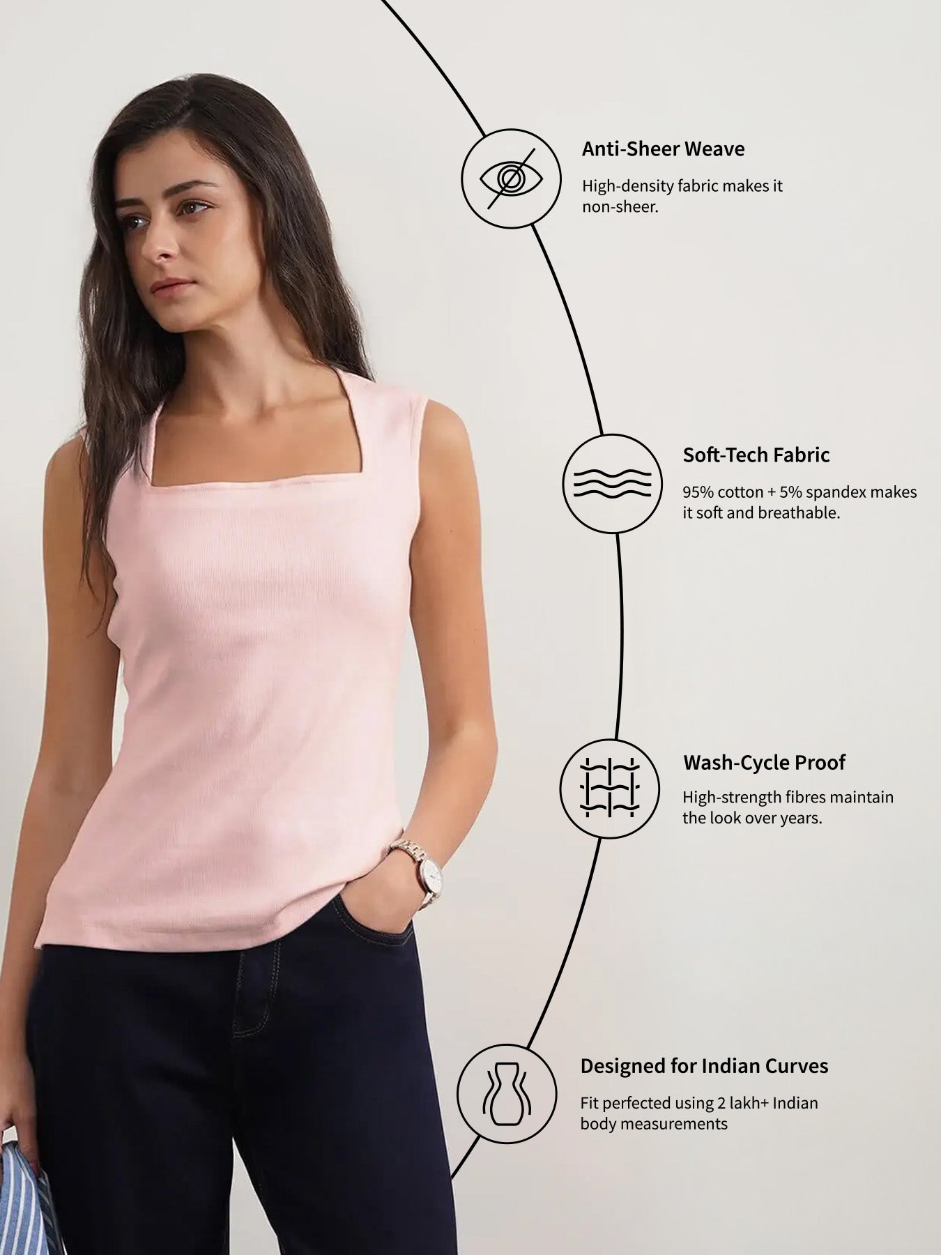 Cotton Square Neck Tank Top - Baby Pink