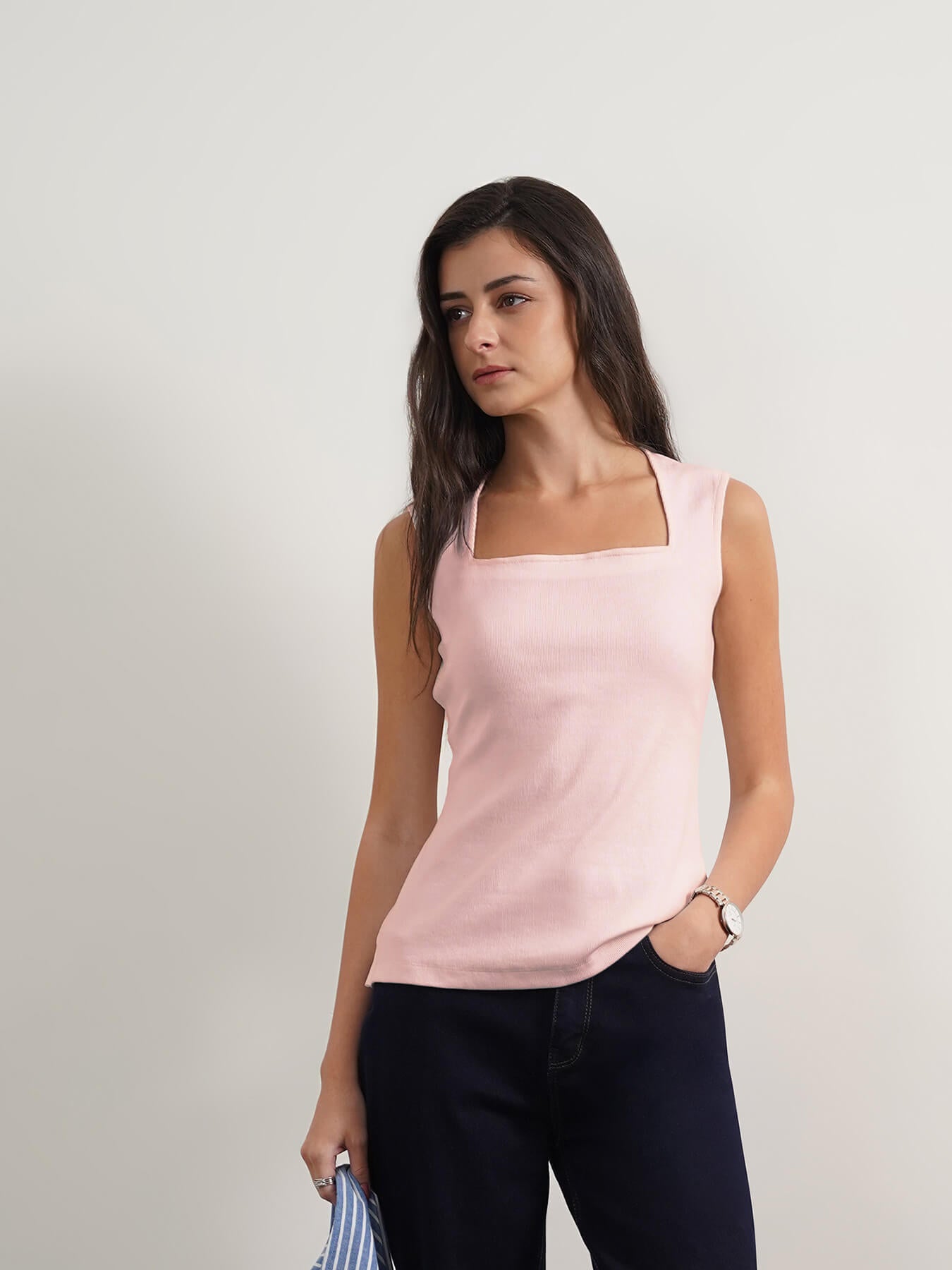 Cotton Square Neck Tank Top - Baby Pink