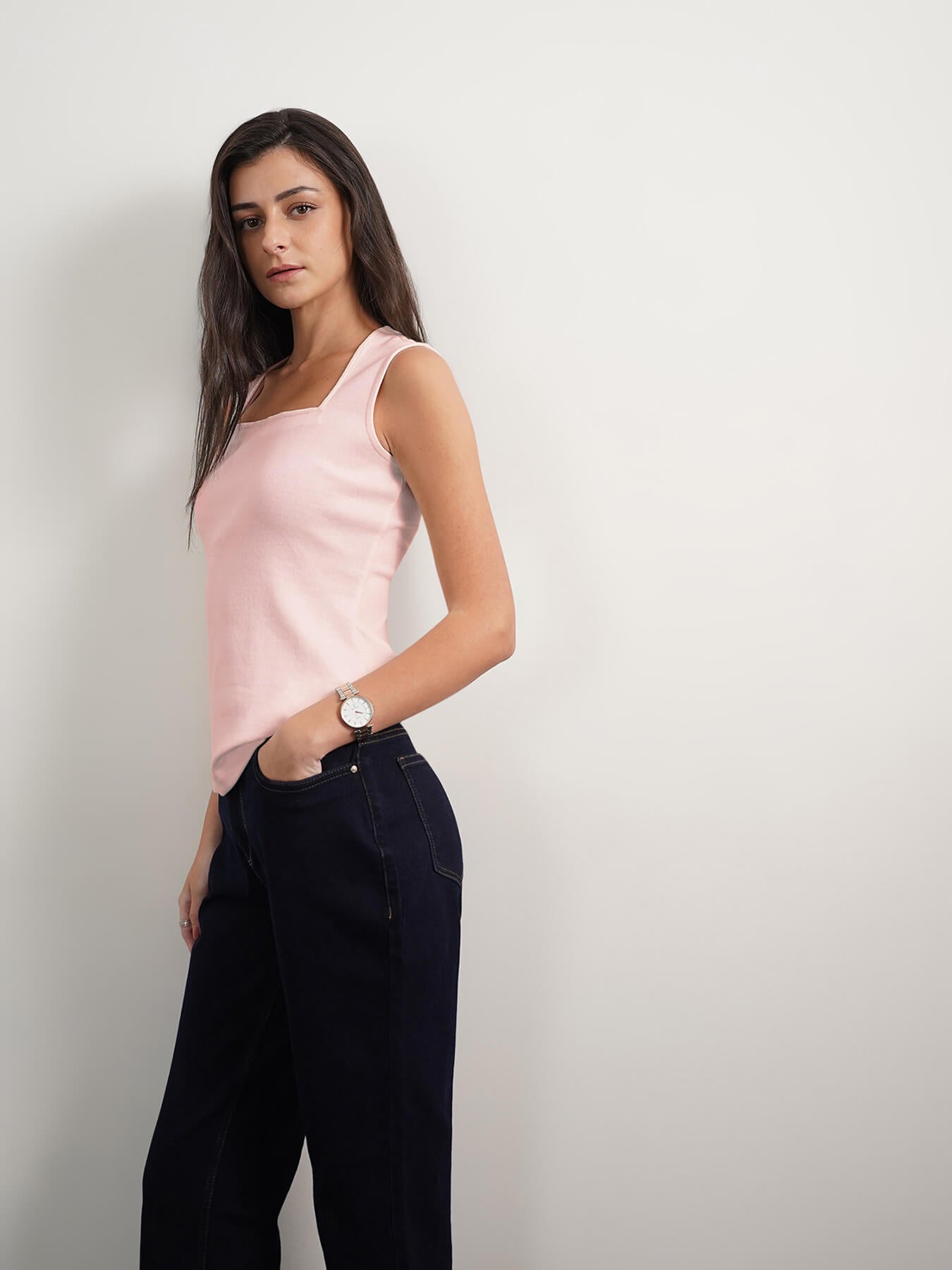 Cotton Square Neck Tank Top - Baby Pink