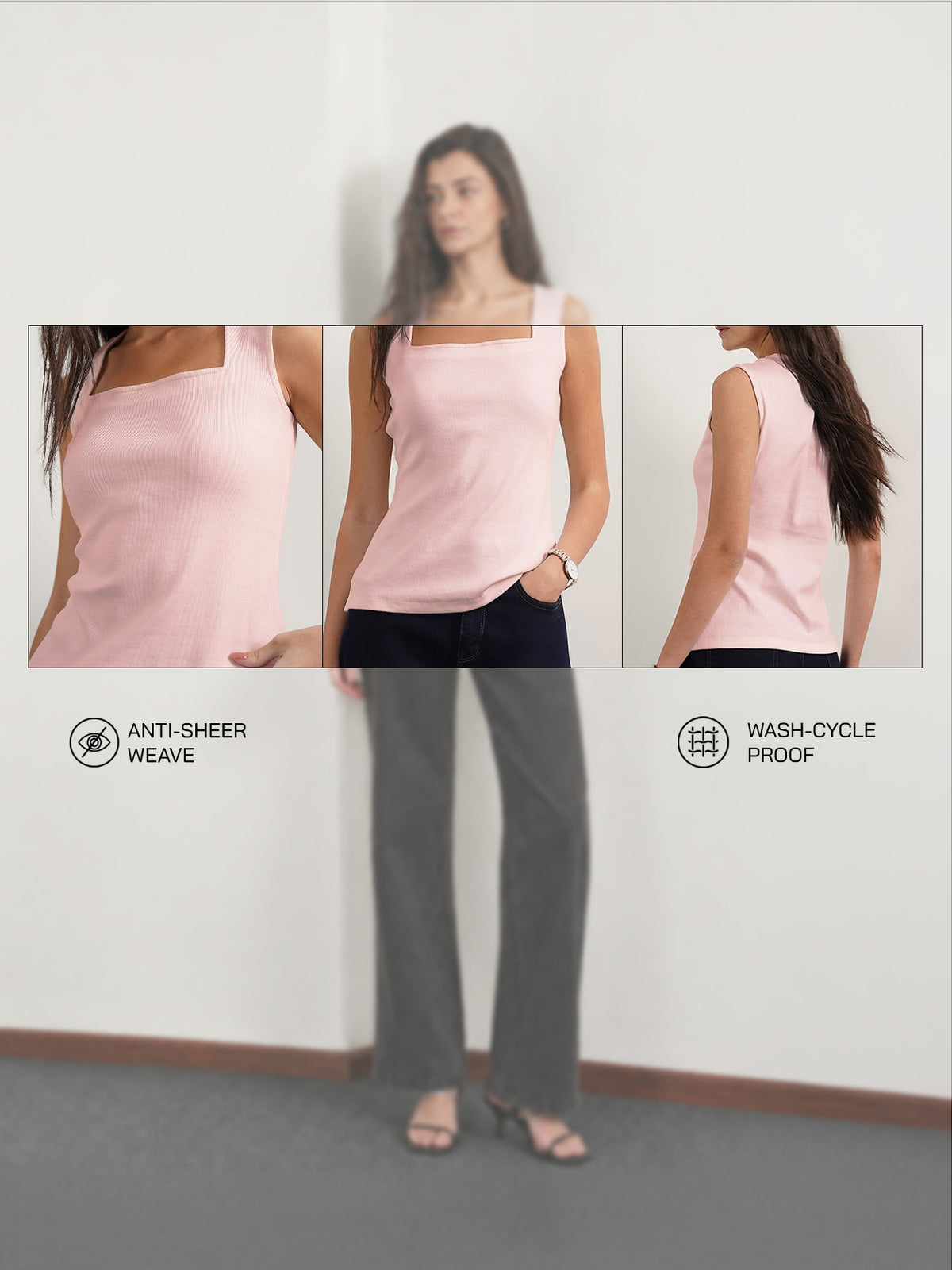 Cotton Square Neck Tank Top - Baby Pink