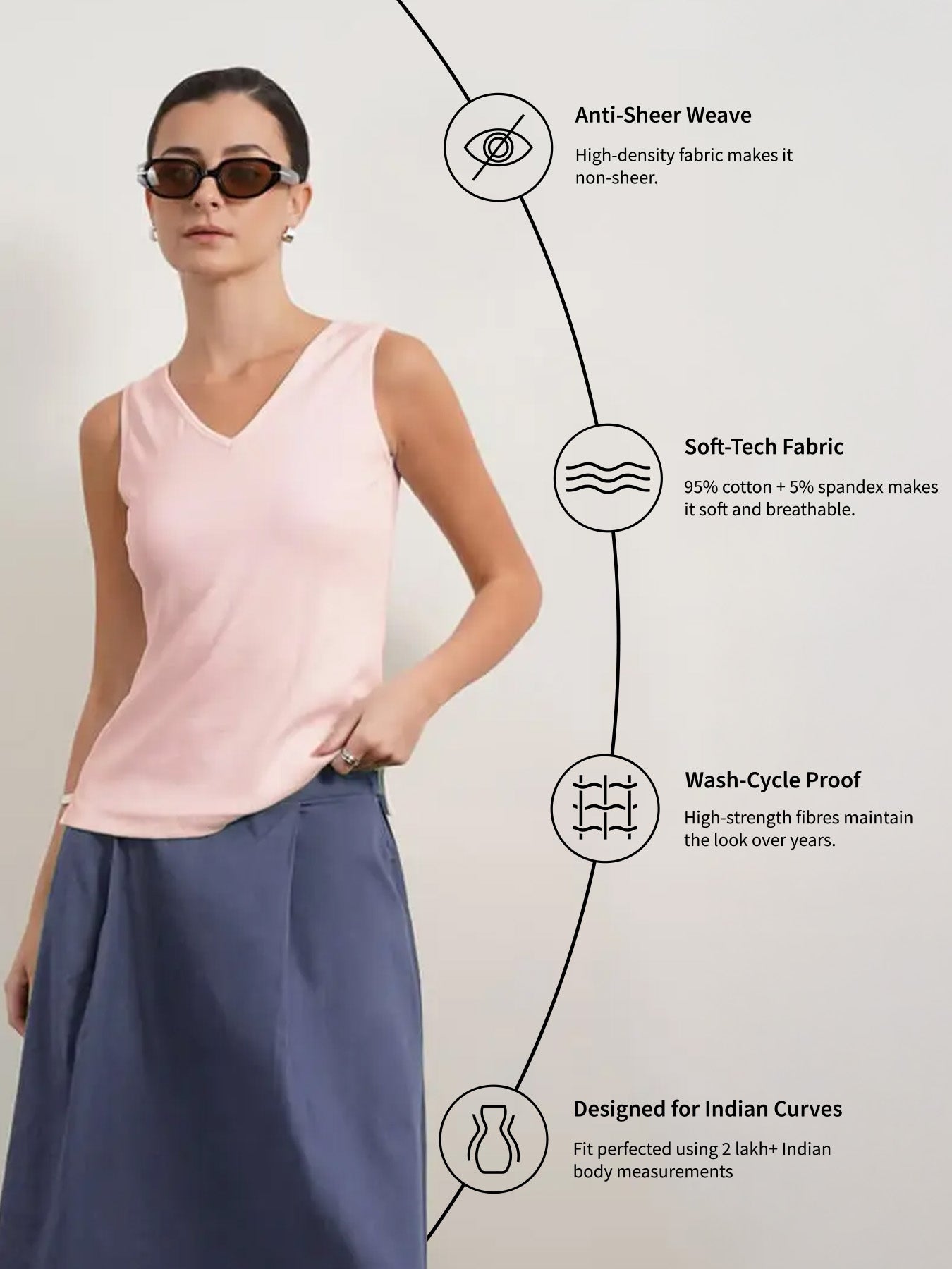 Cotton V Neck Tank Top - Baby Pink
