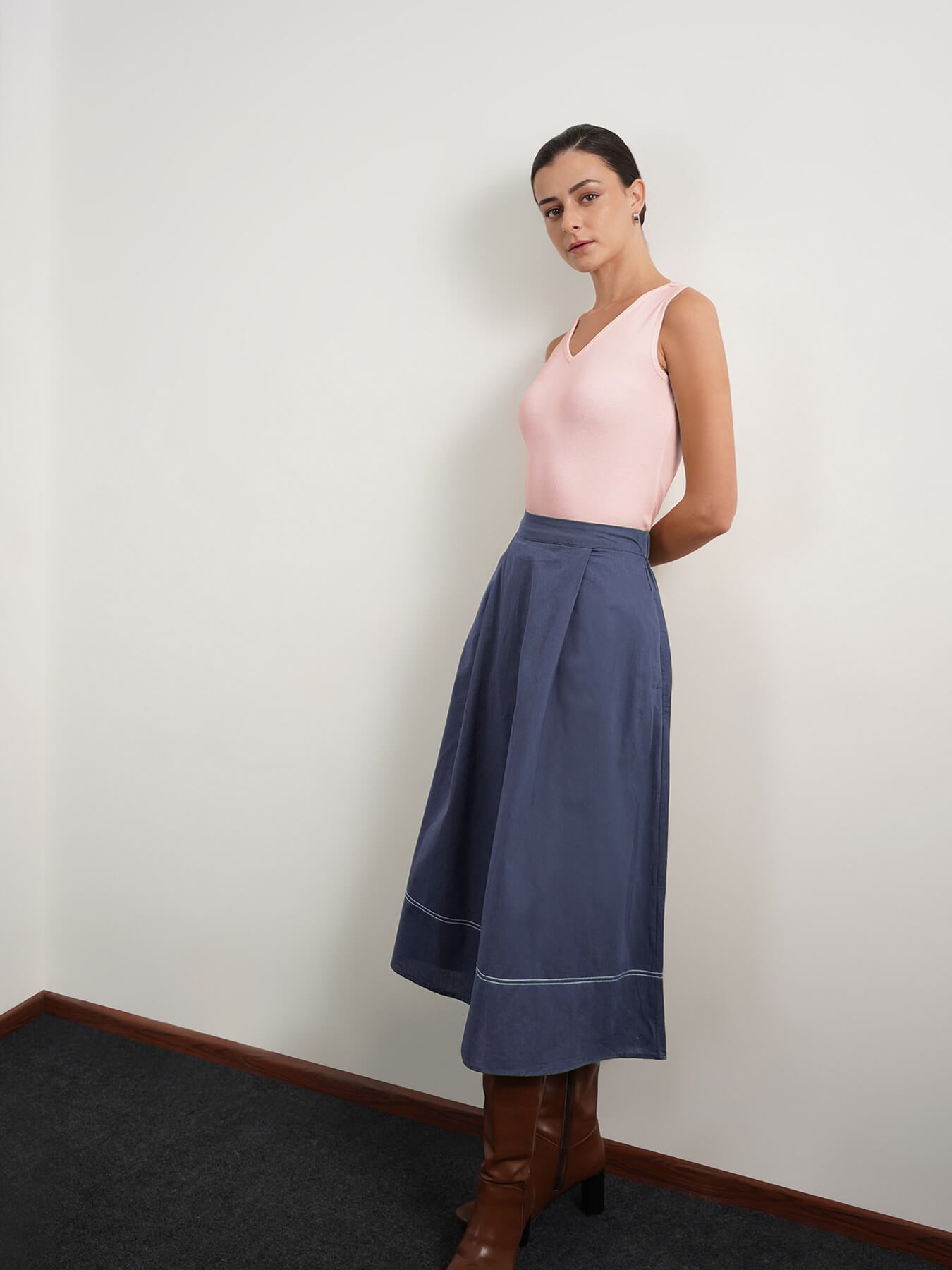 Cotton V Neck Tank Top - Baby Pink