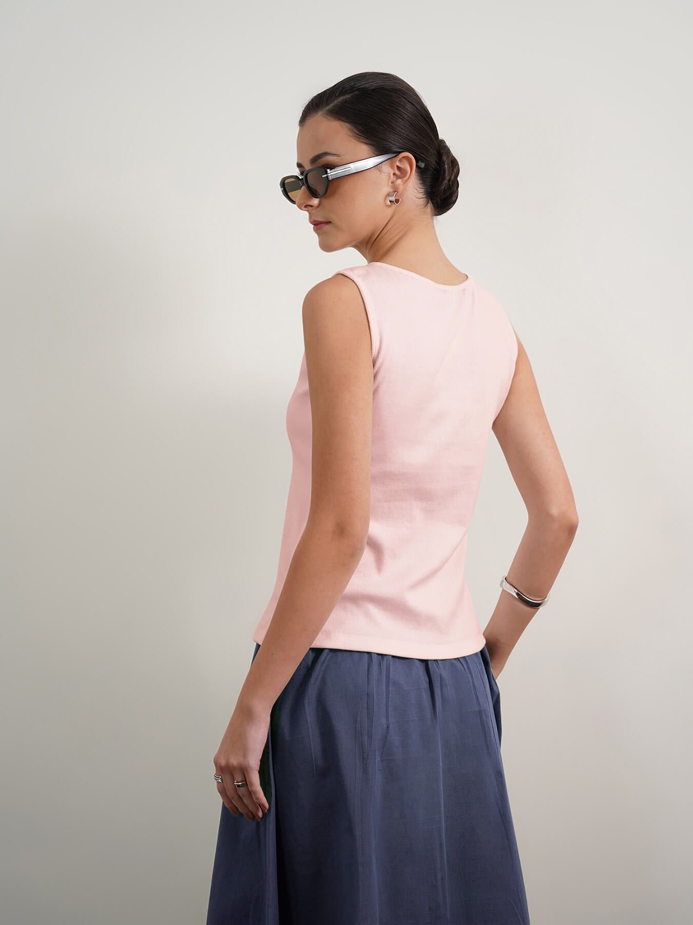 Cotton V Neck Tank Top - Baby Pink