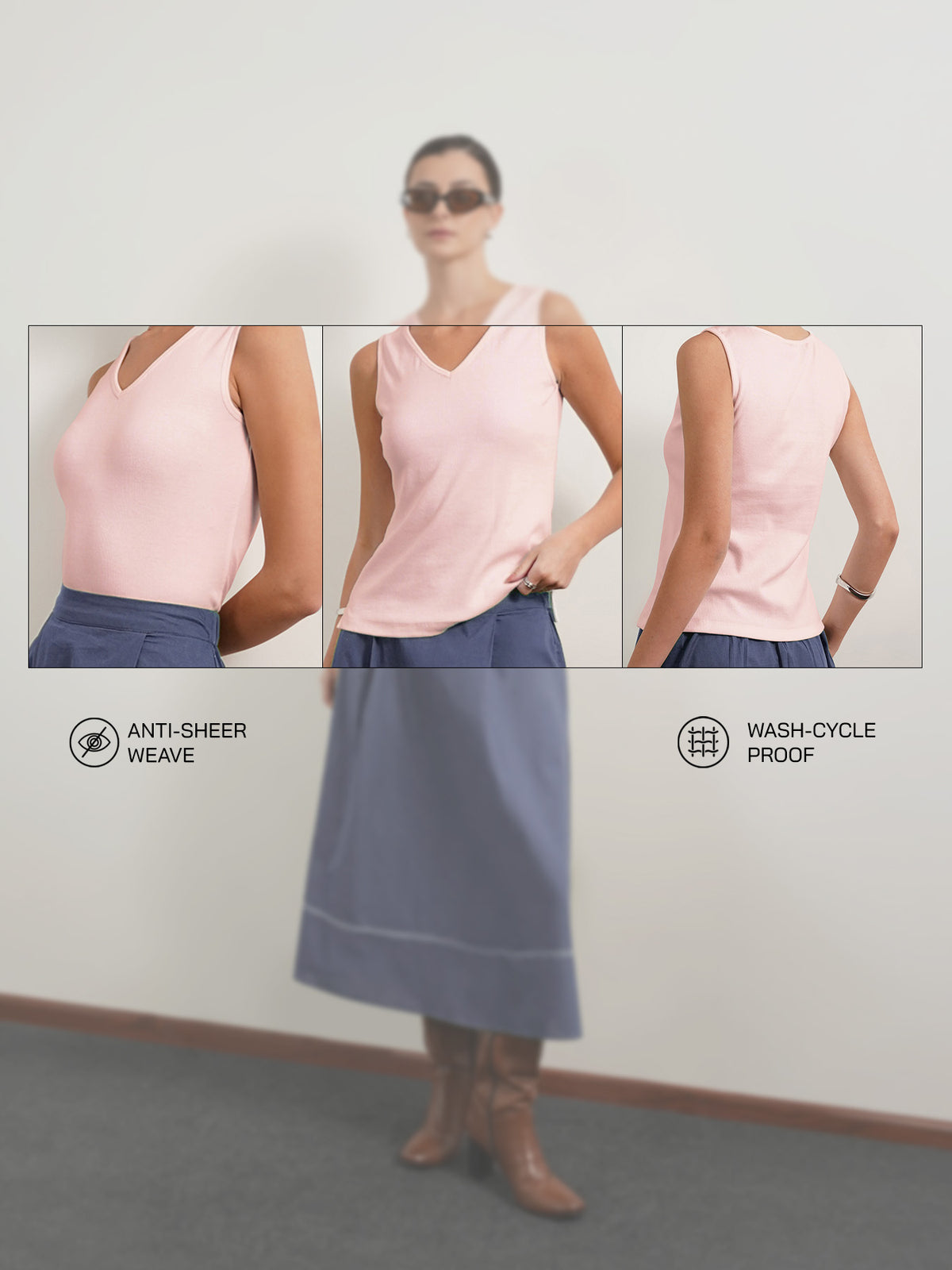 Cotton V Neck Tank Top - Baby Pink