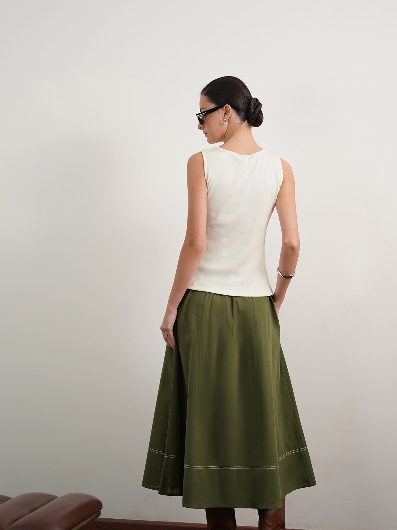 Cotton V Neck Tank Top - Off White