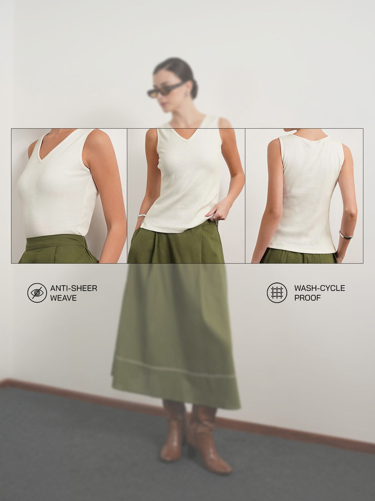 Cotton V Neck Tank Top - Off White