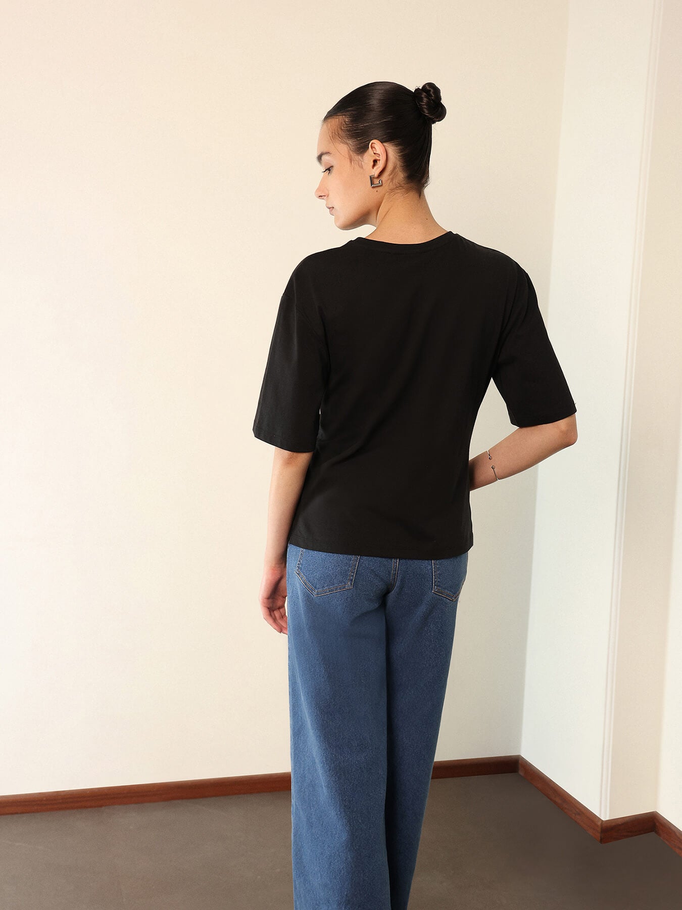 Pure Cotton Round Neck Top - Black