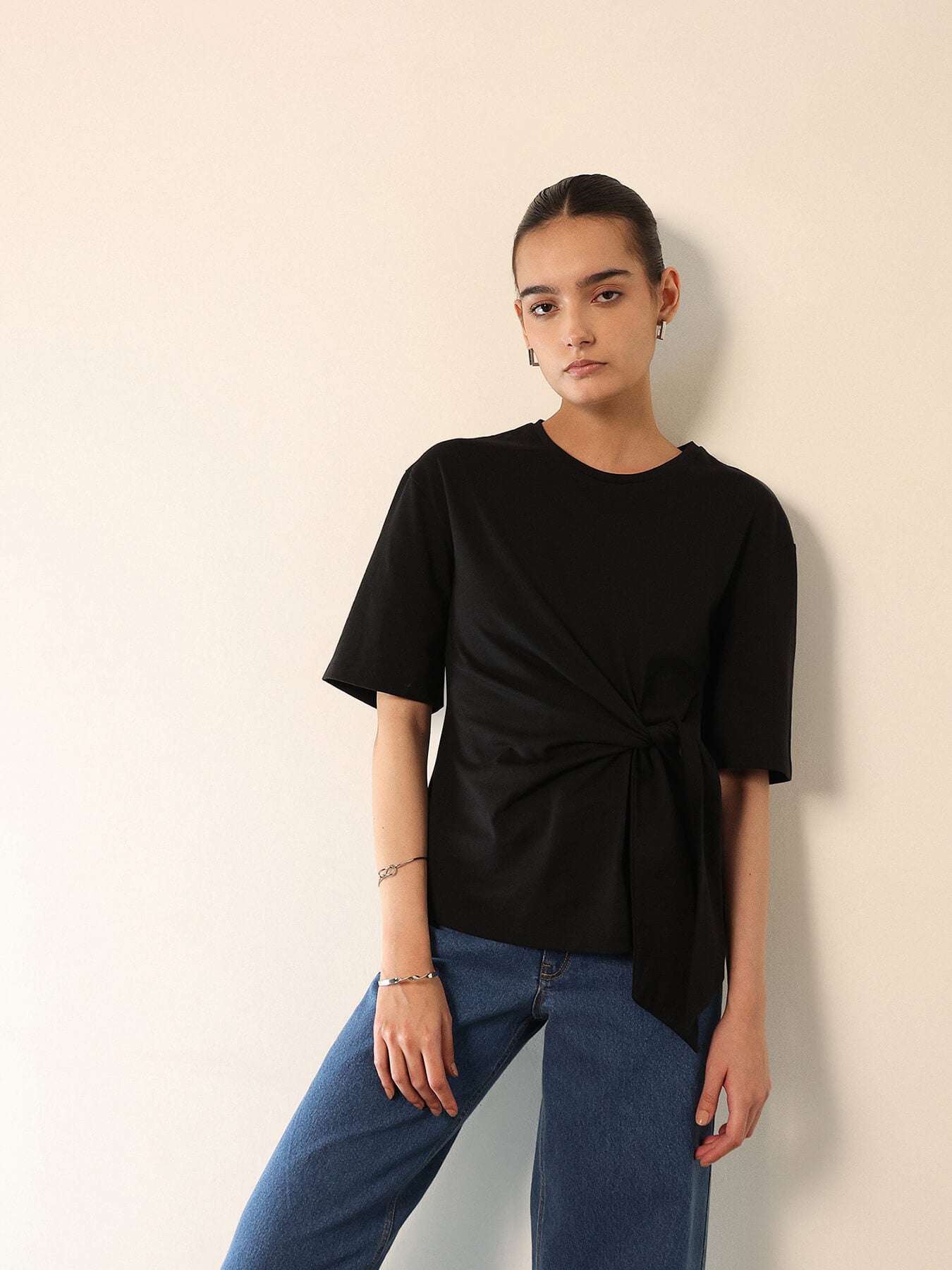 Pure Cotton Round Neck Top - Black