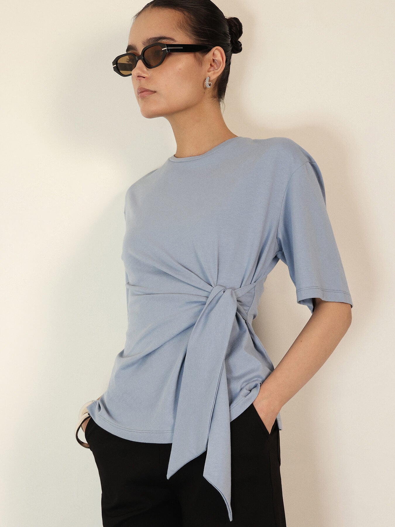 Pure Cotton Round Neck Top - Blue