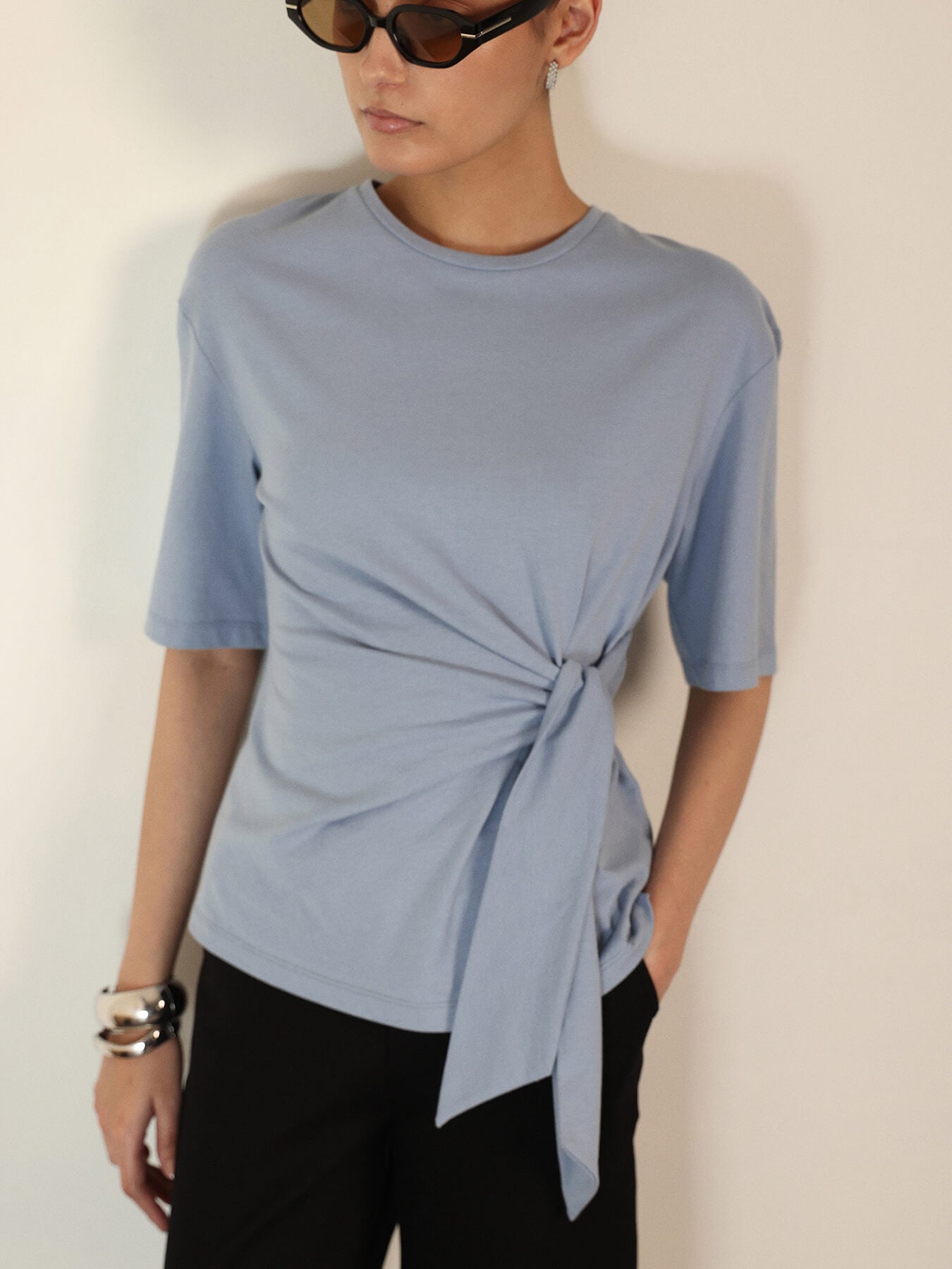 Pure Cotton Round Neck Top - Blue