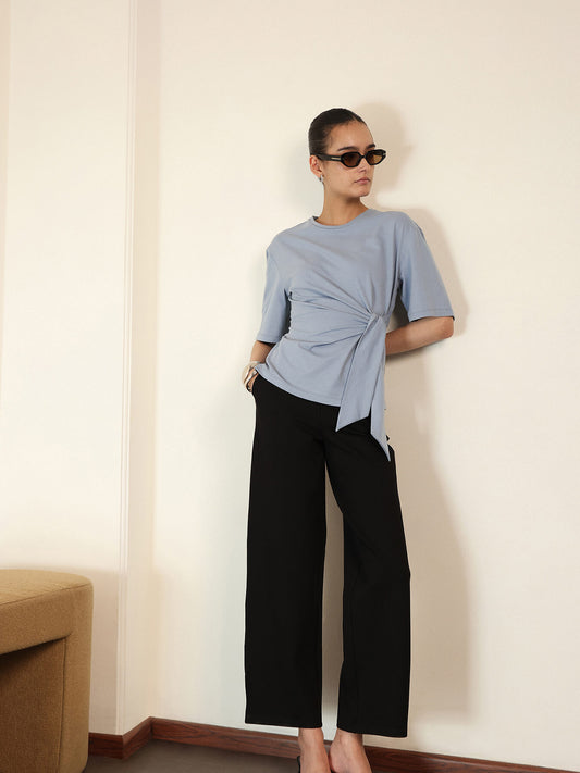 Pure Cotton Round Neck Top - Blue