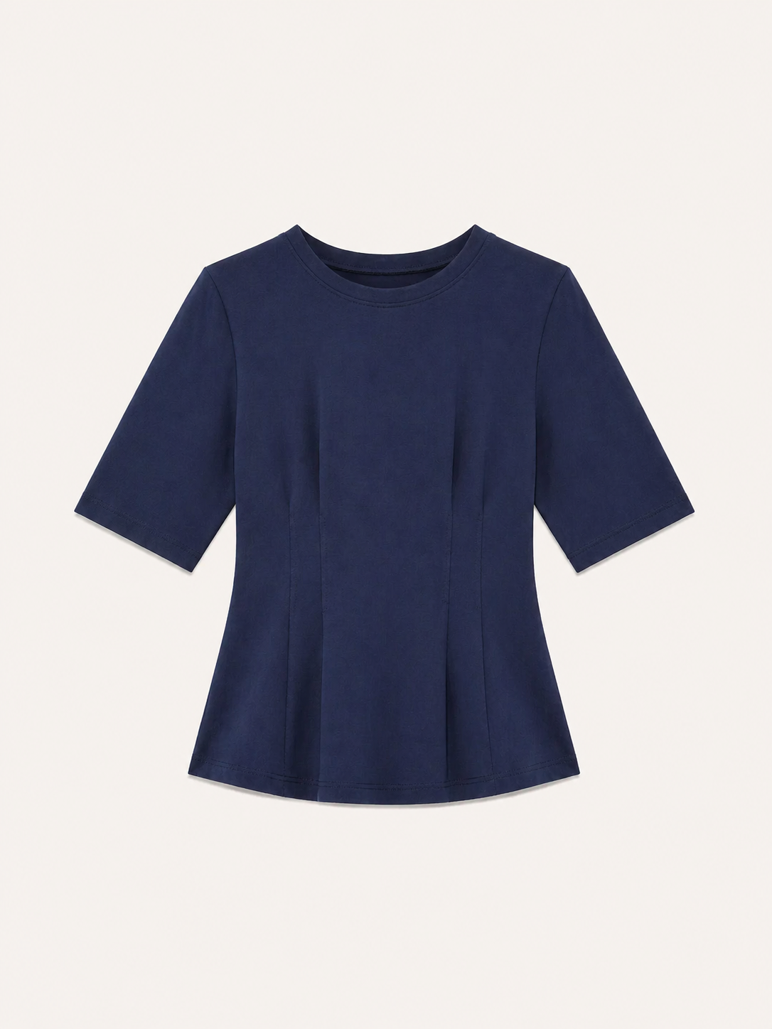 Cotton Round Neck Darted Top - Navy Blue