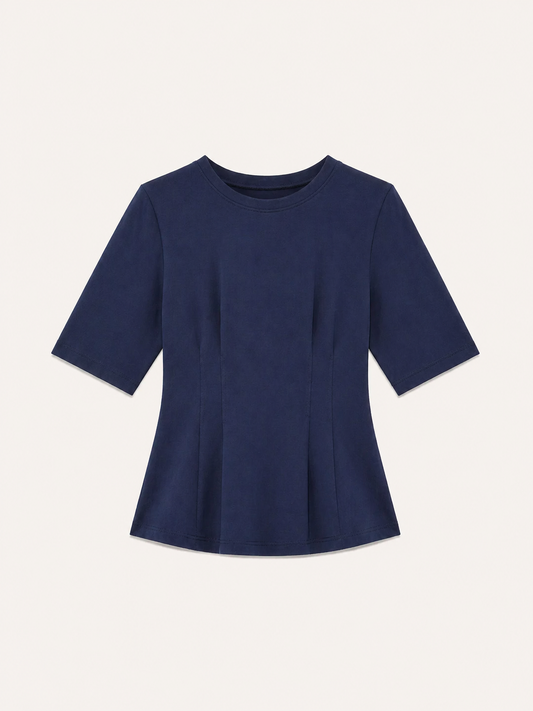 Cotton Round Neck Darted Top - Navy Blue