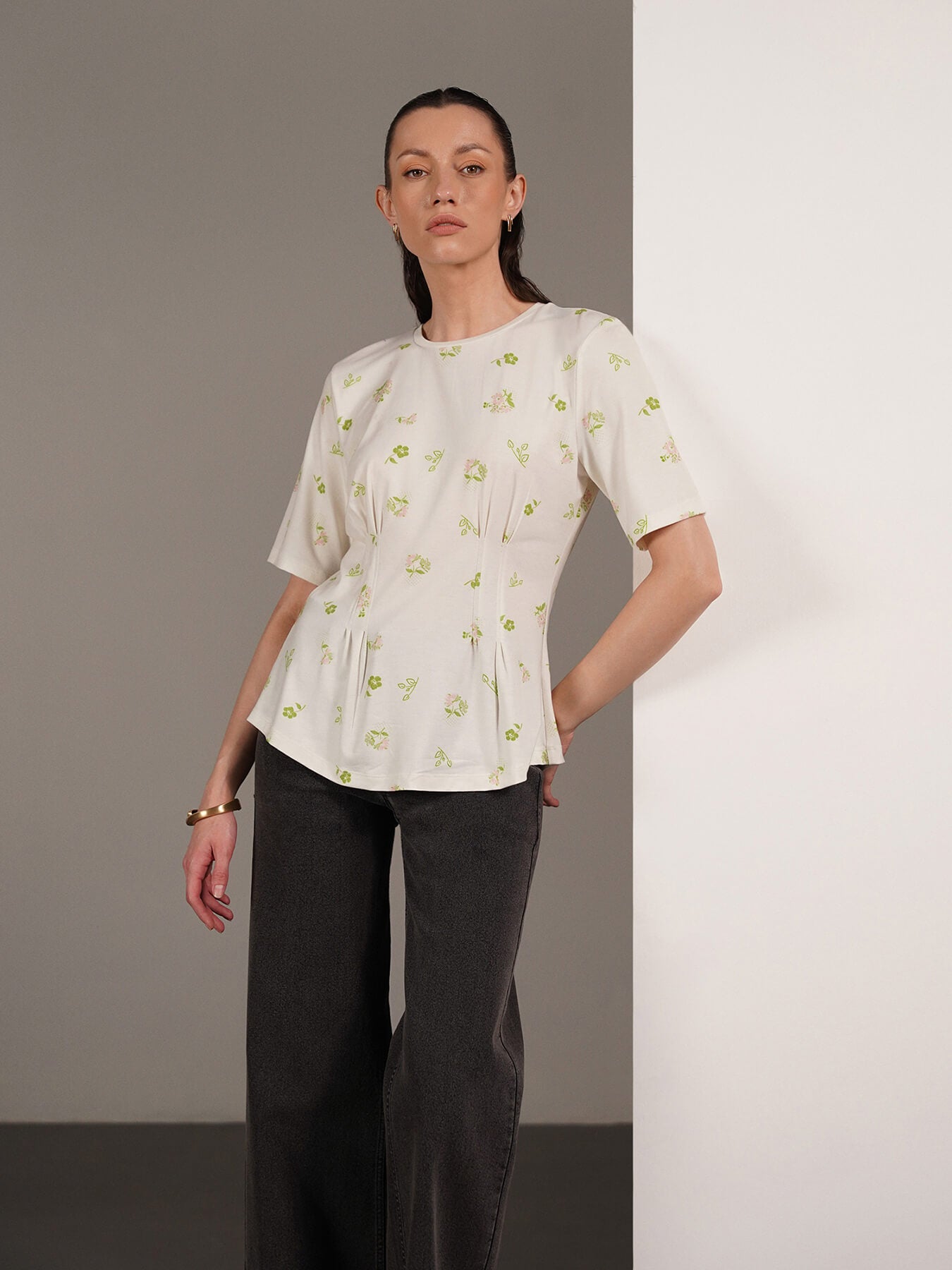 Floral Peplum Top - White