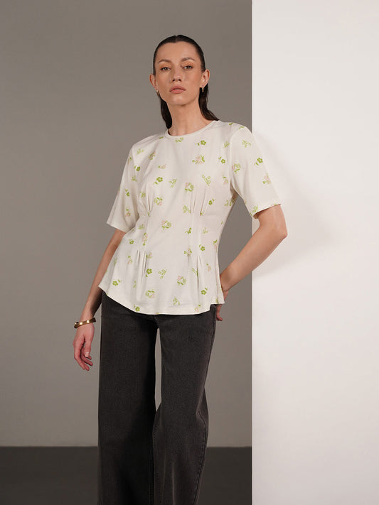 Floral Peplum Top - White