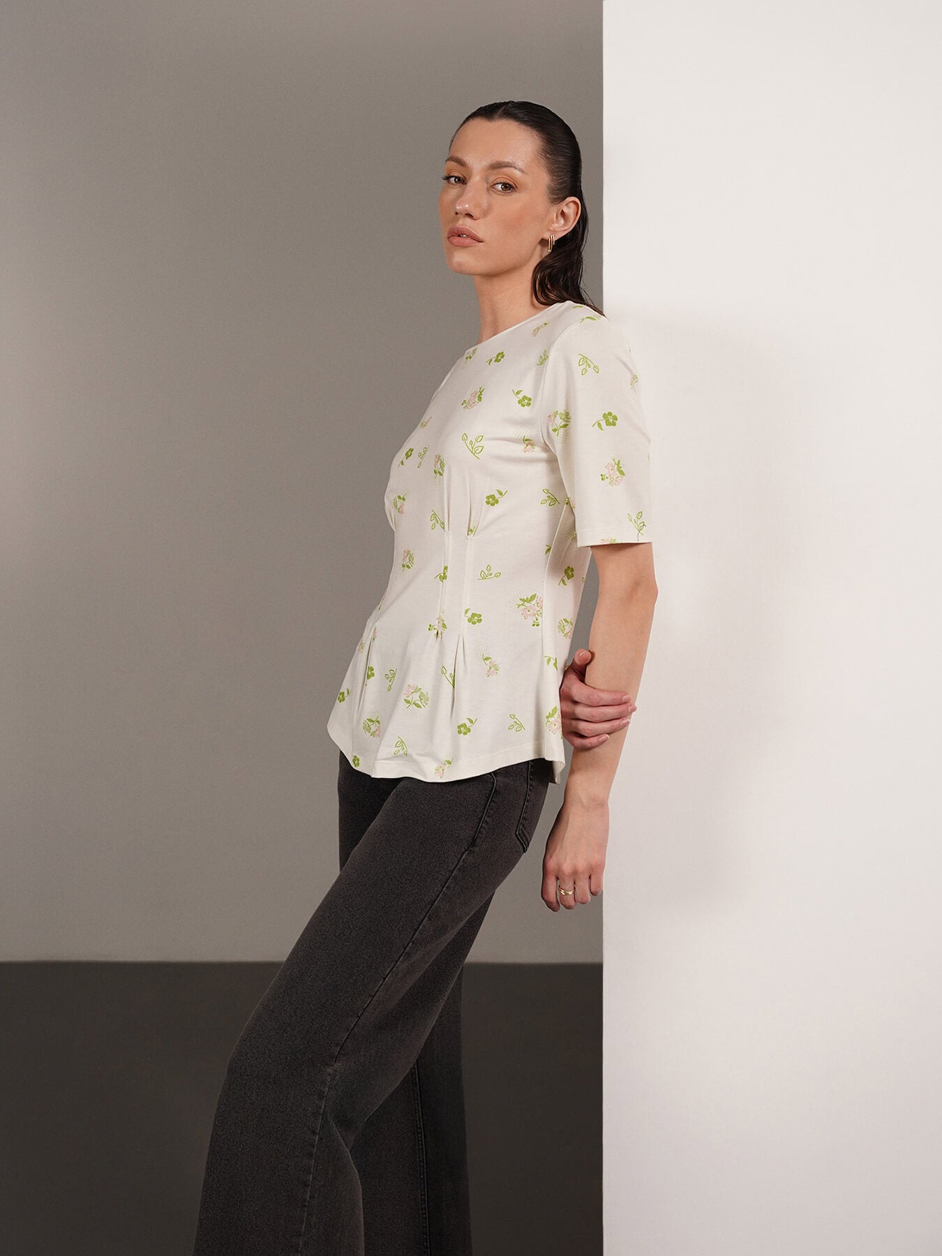 Floral Peplum Top - White