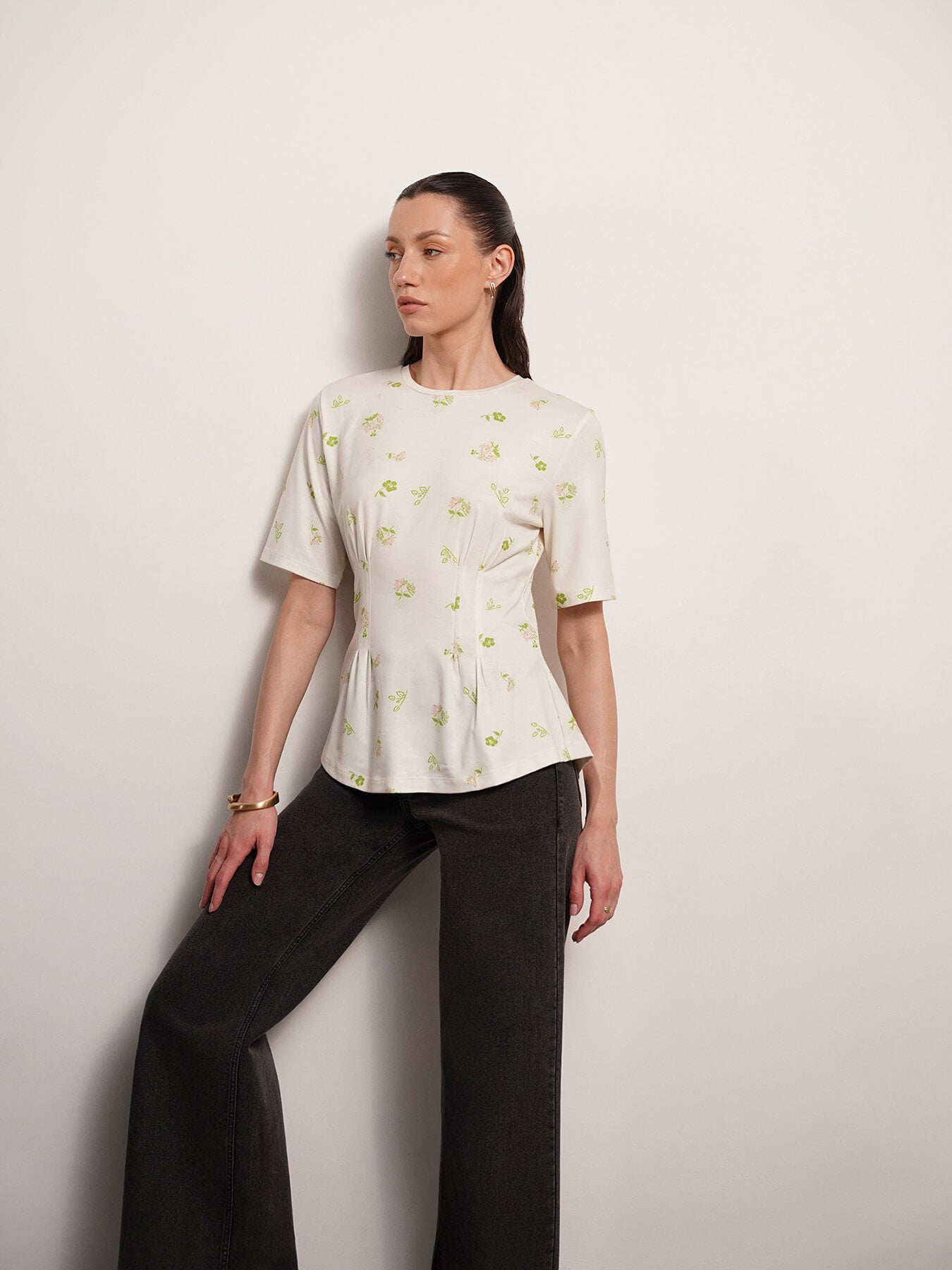 Floral Peplum Top - White