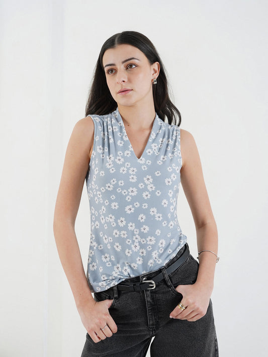 Floral Top - Grey