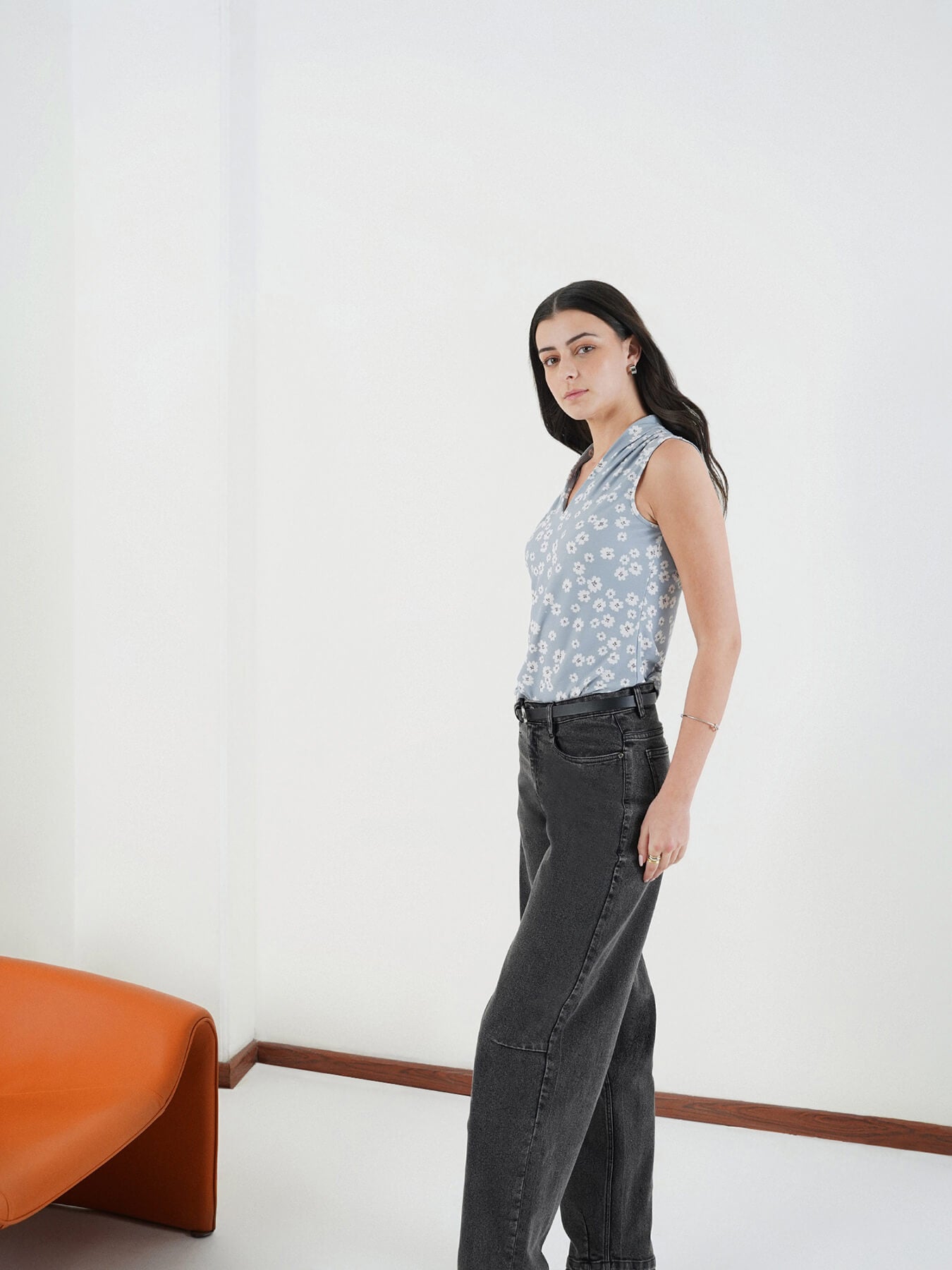 Floral Top - Grey