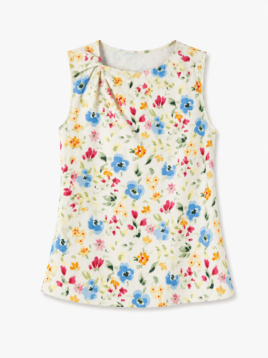 Cotton Floral Boat Neck Top - Multi