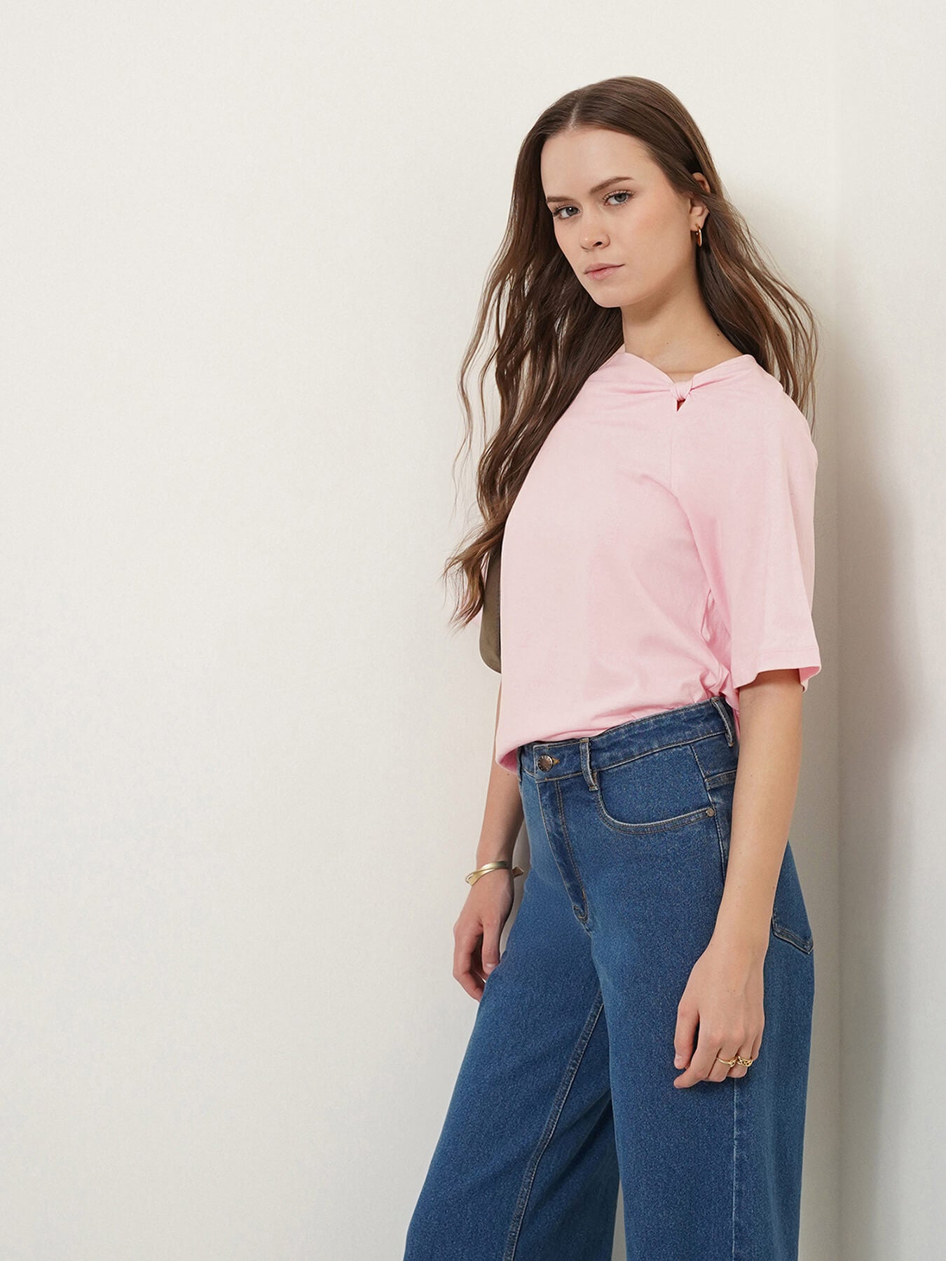 Cotton Round Neck Top - Pink
