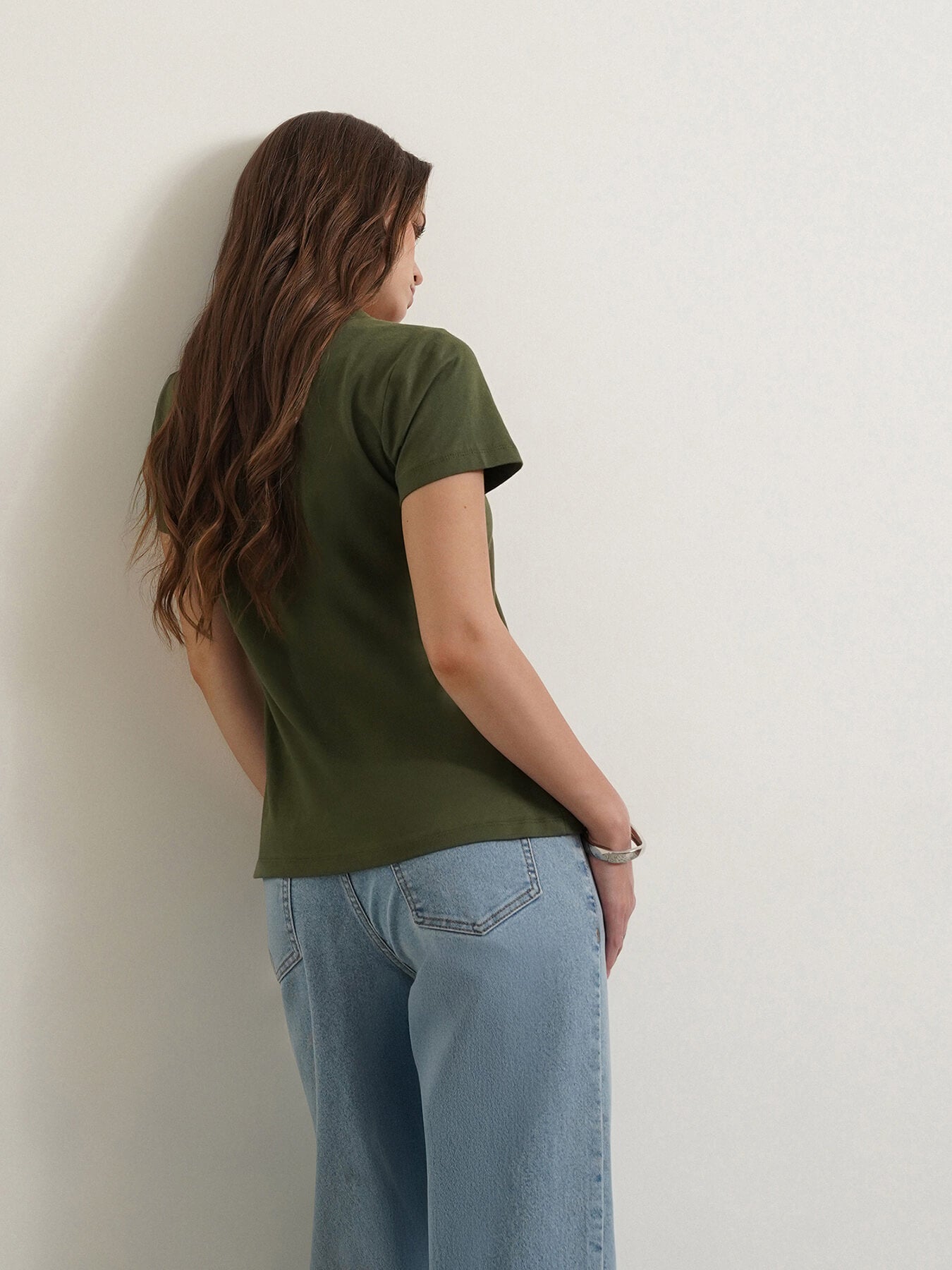 Cotton V-Neck Top - Olive
