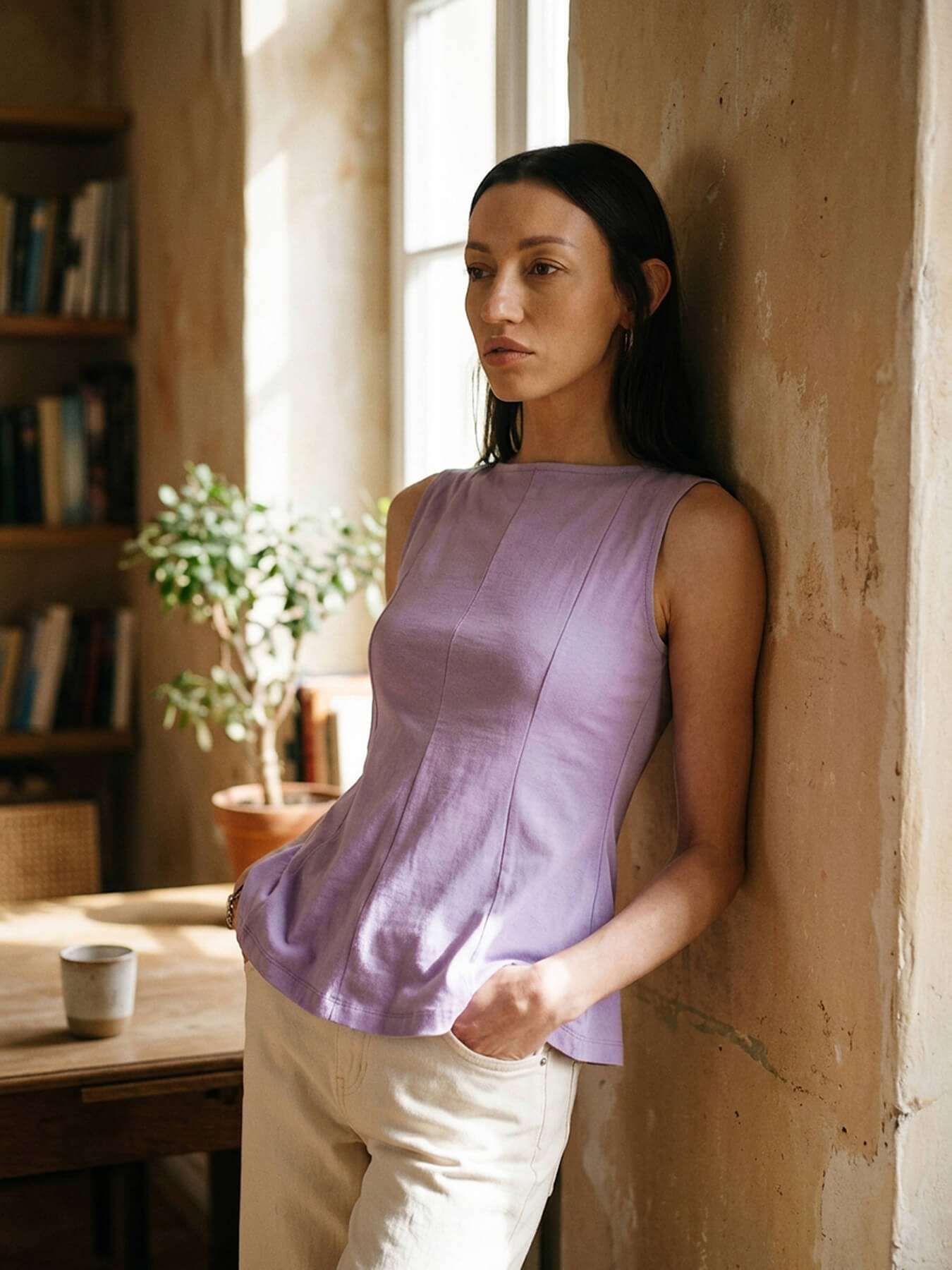 Pure Cotton Peplum Top - Lavendar