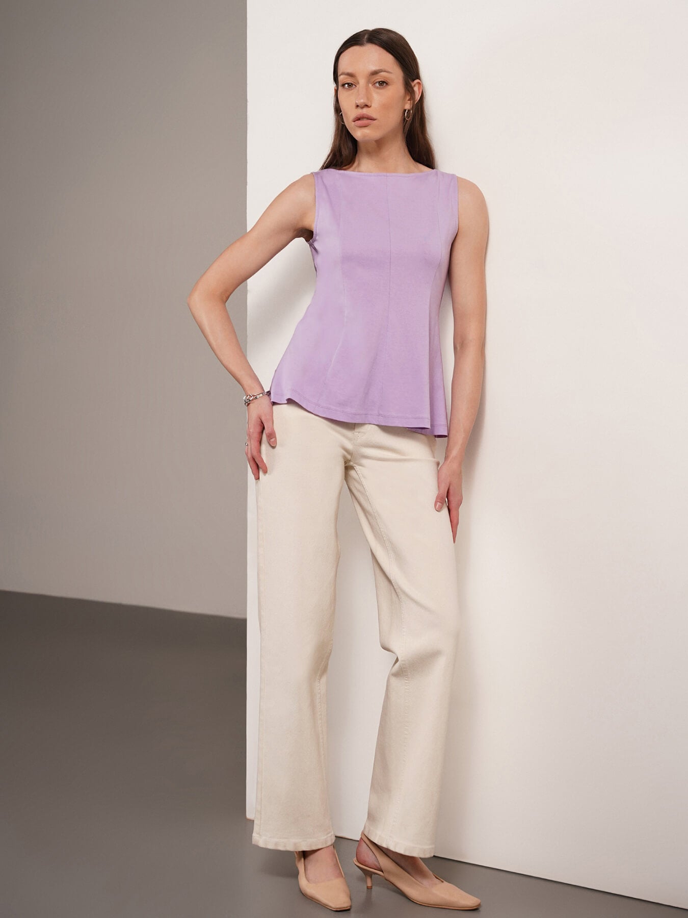 Pure Cotton Peplum Top - Lavendar