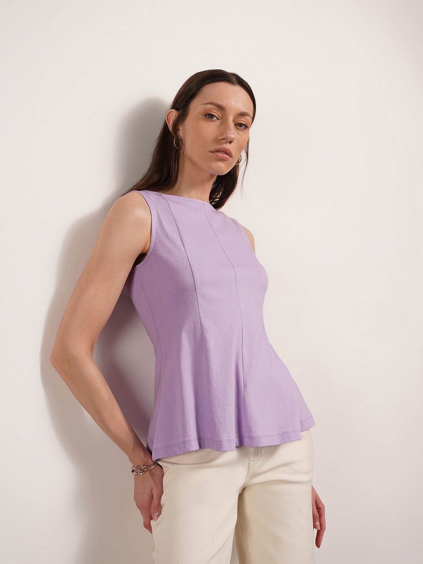 Pure Cotton Peplum Top - Lavendar