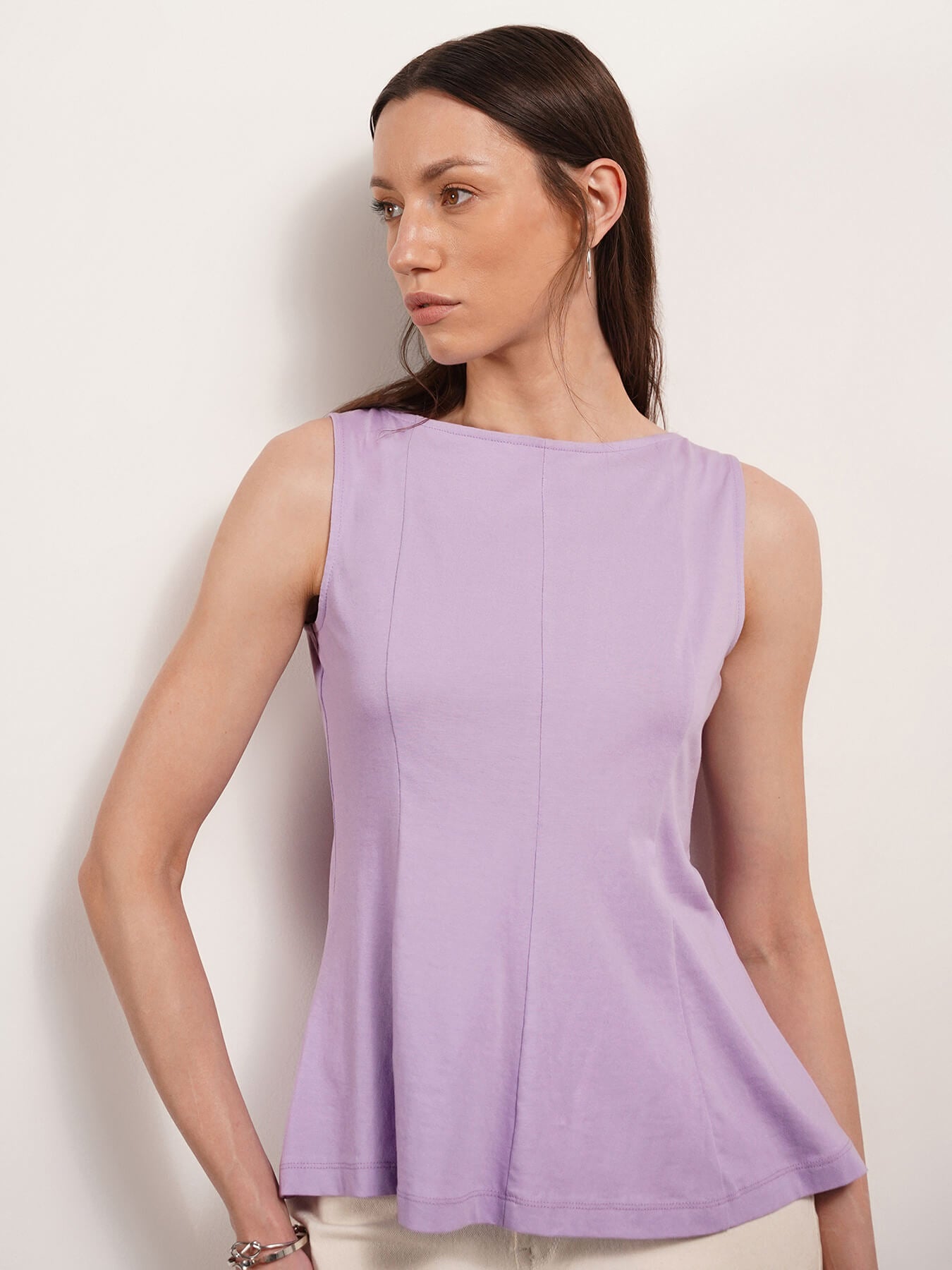 Pure Cotton Peplum Top - Lavendar