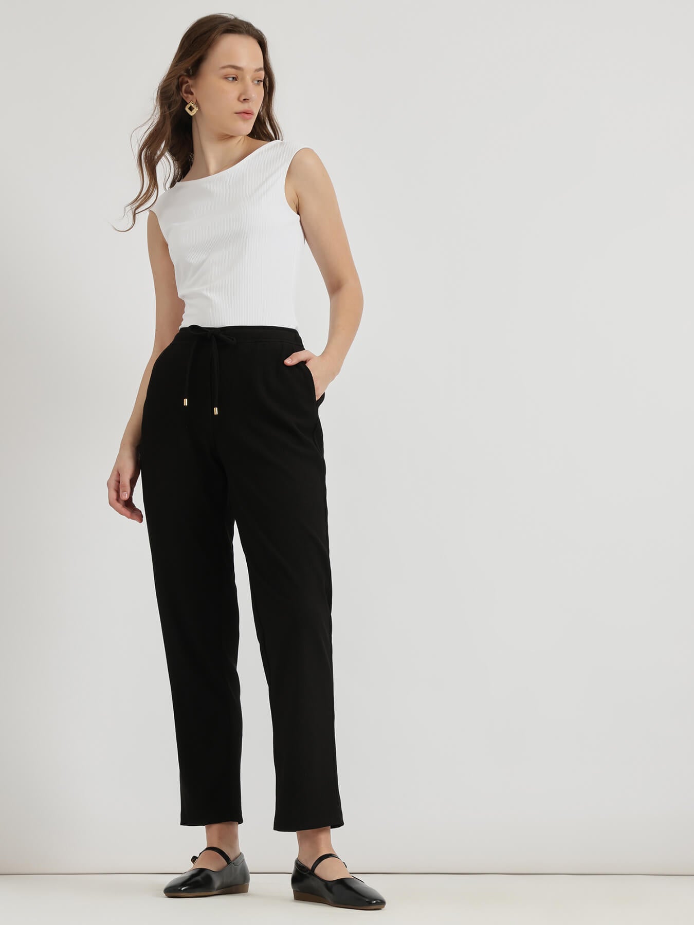 Straight Fit Pull On Trousers - Black