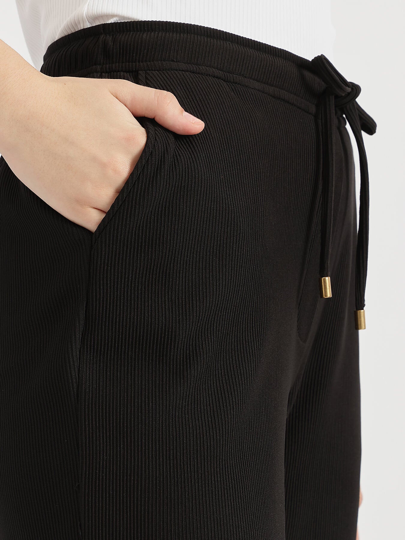 Straight Fit Pull On Trousers - Black