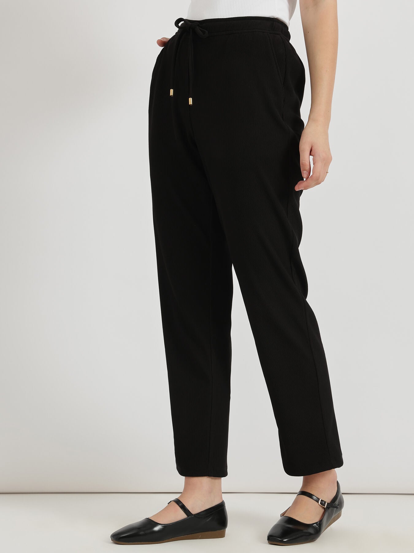 Straight Fit Pull On Trousers - Black
