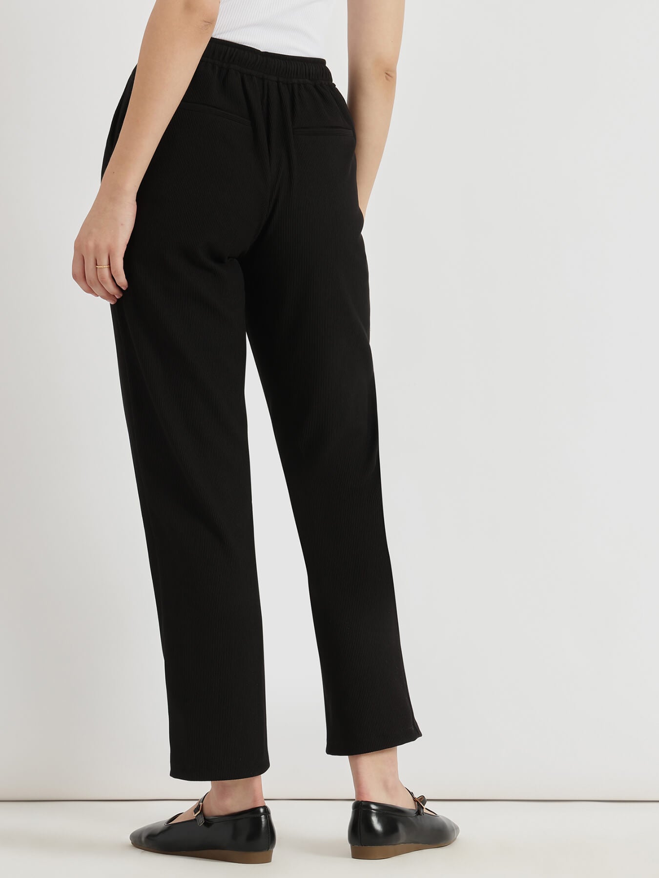 Straight Fit Pull On Trousers - Black