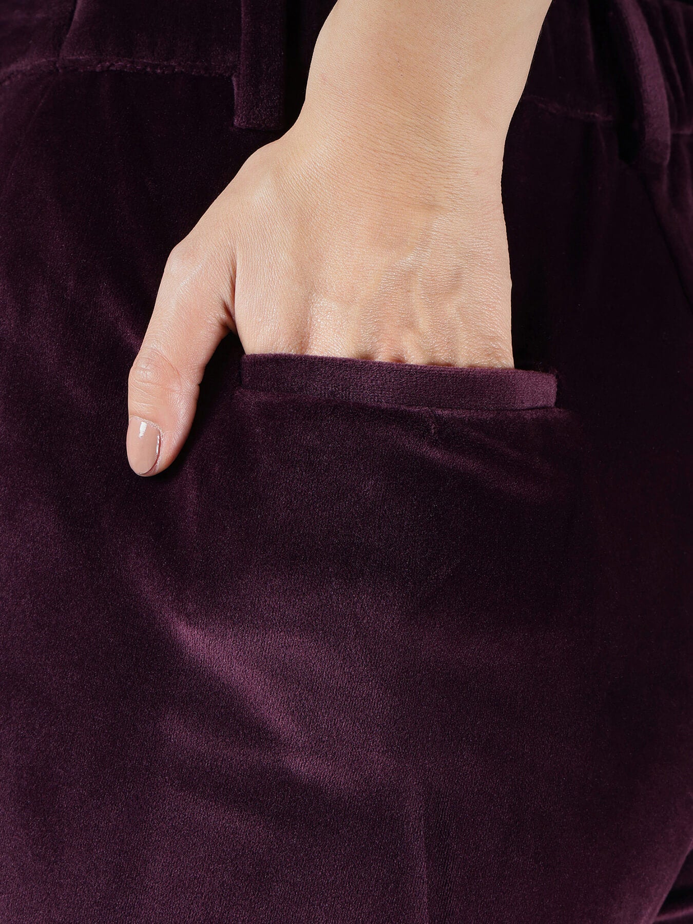 Velvet Straight Fit Trousers - Black