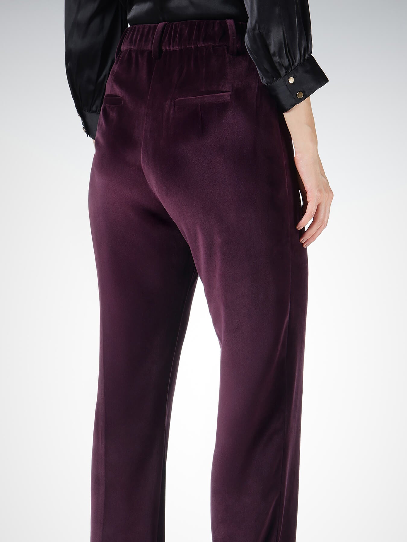 Velvet Straight Fit Trousers - Black