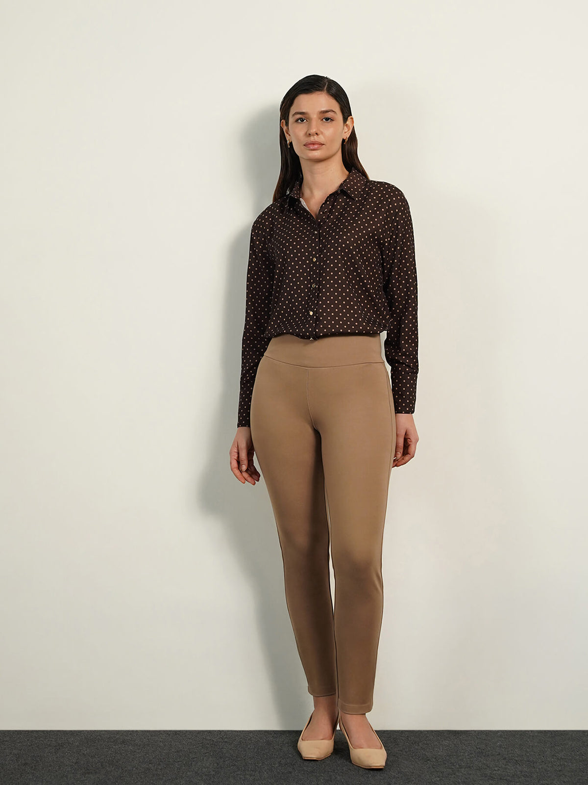 Livin Tummy Tucker Straight Fit Pants- Dark Beige
