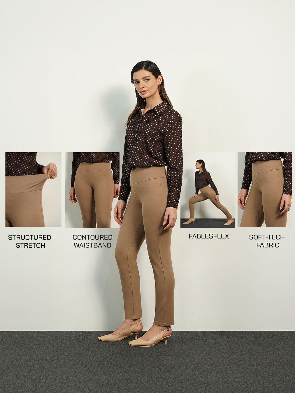 Livin Tummy Tucker Straight Fit Pants- Dark Beige
