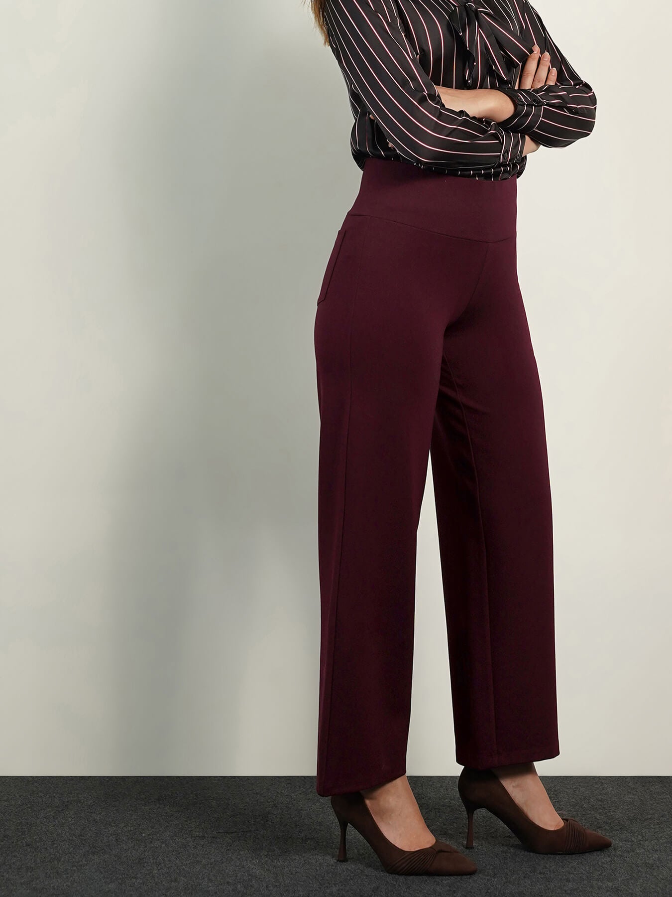 Livin Wide Leg Tummy Tucker Pants - Wine