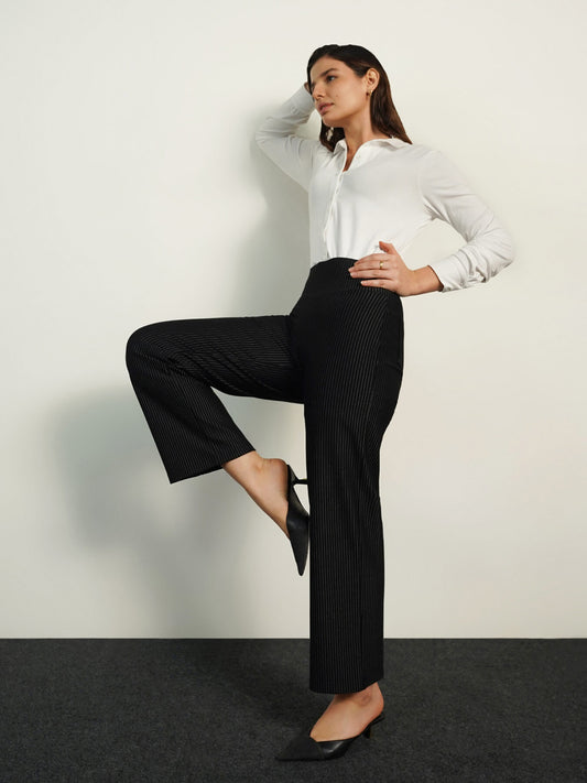Livin Wide Leg Striped Tummy Tucker Pants - Black