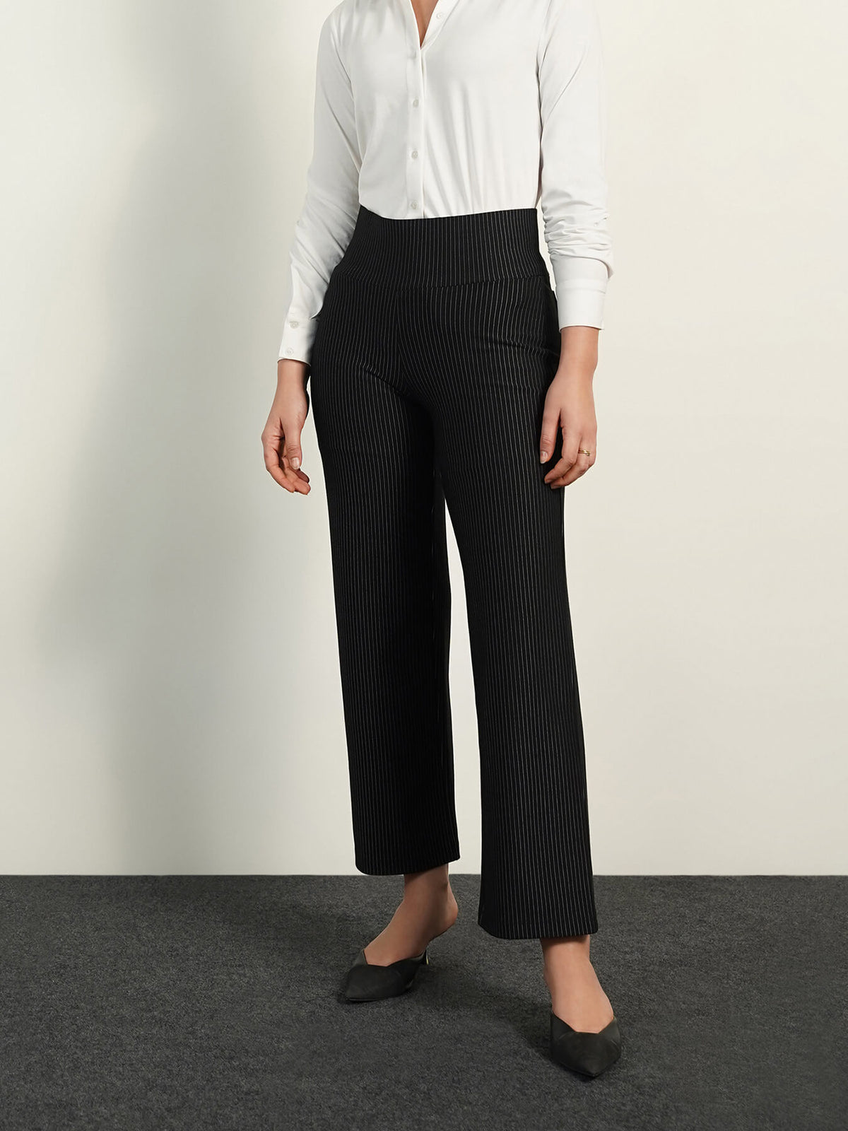 Livin Wide Leg Striped Tummy Tucker Pants - Black
